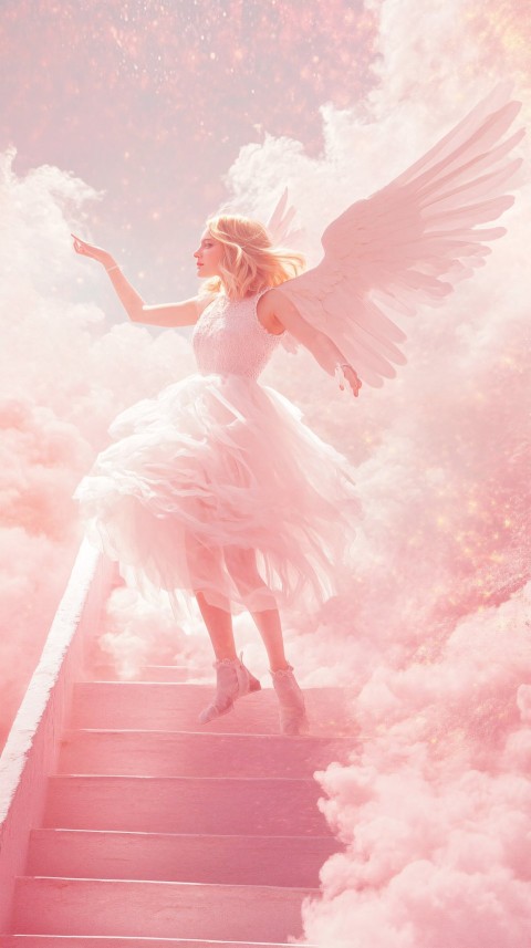 Angel Ascending Pastel Pink Cosmic Staircase