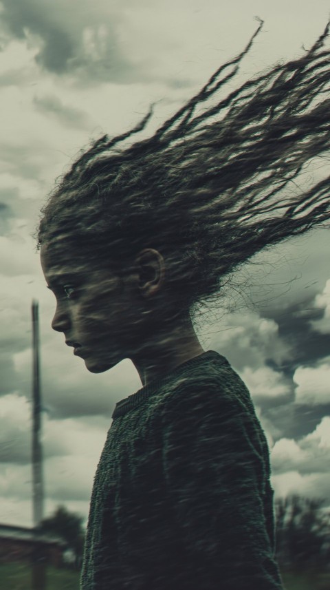 Mysterious Girl with Dreads in Dramatic Clouds