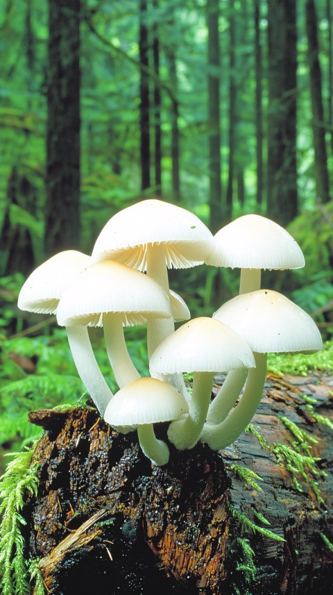 Mycena Pseudocorticola Mushrooms on Fallen Tree