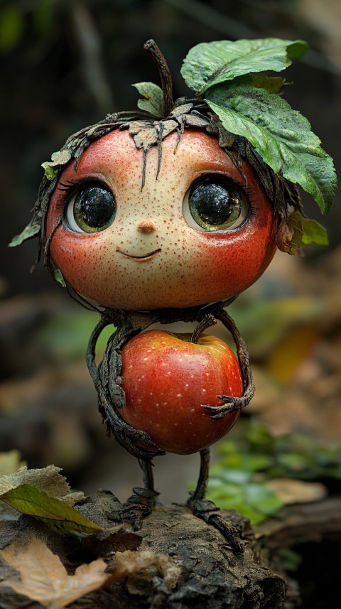 Anthropomorphic Apple Character with Human-Like Features