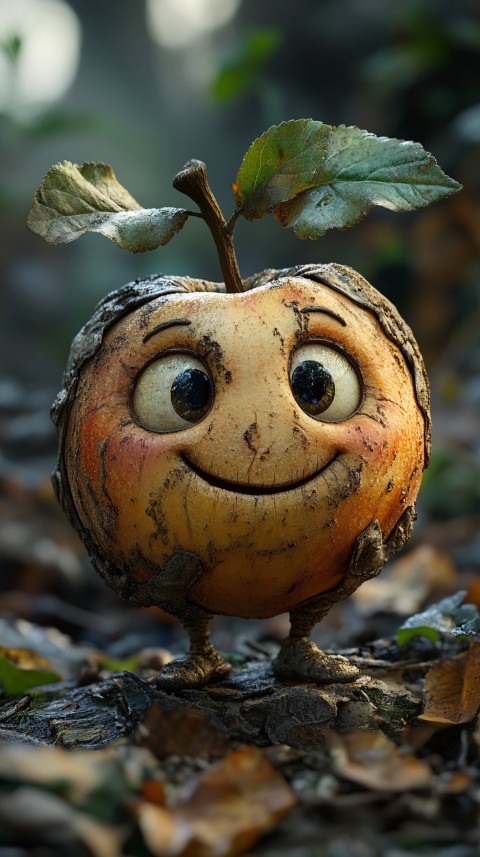 Whimsical Apple Character with Human-Like Features