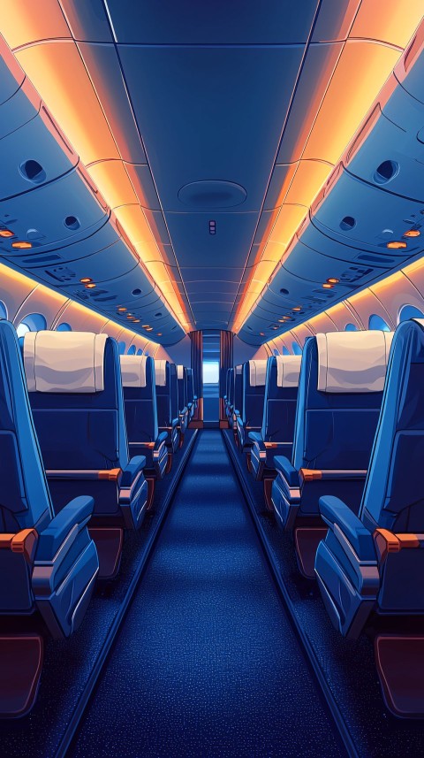 Cozy Boeing Airplane Cabin with Blue Seats