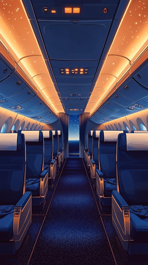 Cozy Boeing Cabin with Blue Seats and White Turbans