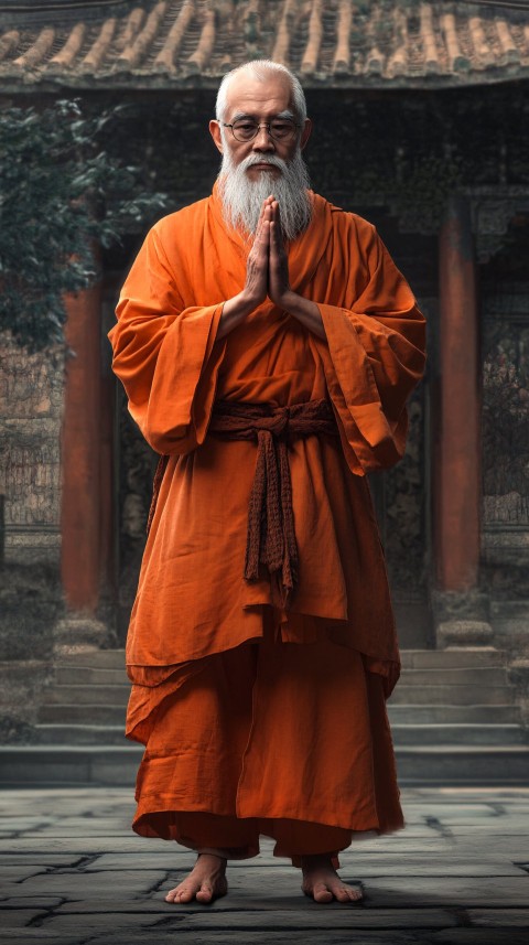 Old Monk Standing in Front of Building