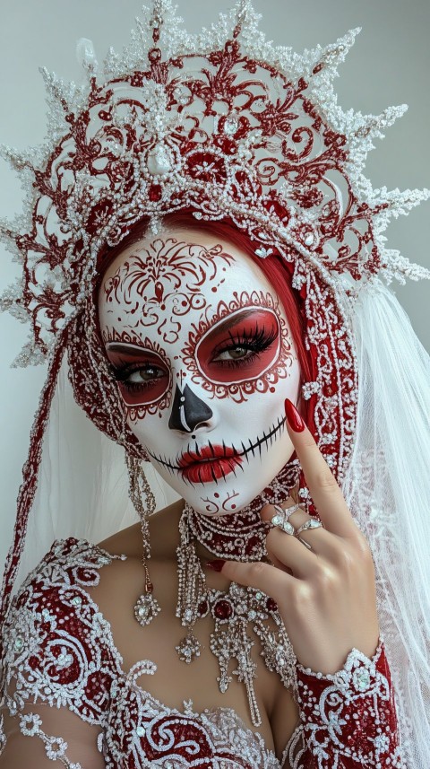 Day of the Dead Woman in Ornate Headdress