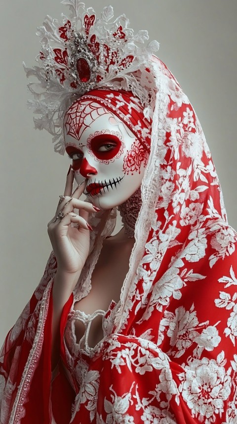 Dia de los Muertos Woman with Skull Headdress