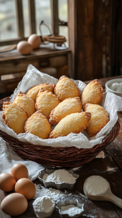 Traditional Bolachas on Rustic Tray with Ingredients