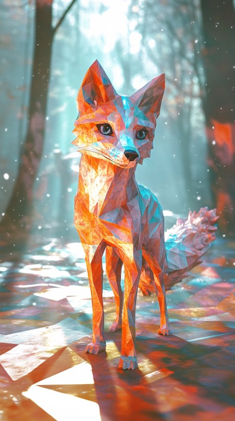 Origami Fox Creatures in Winter Fantasy Landscape