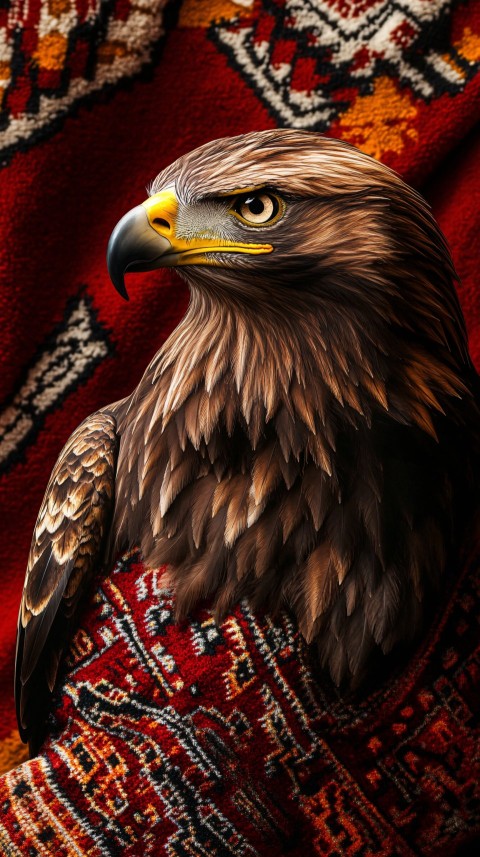 Eagle in Persian Carpet Pattern, Red Background