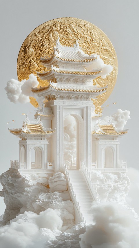 Floating Island with Chinese Stone Arch and Golden Domes