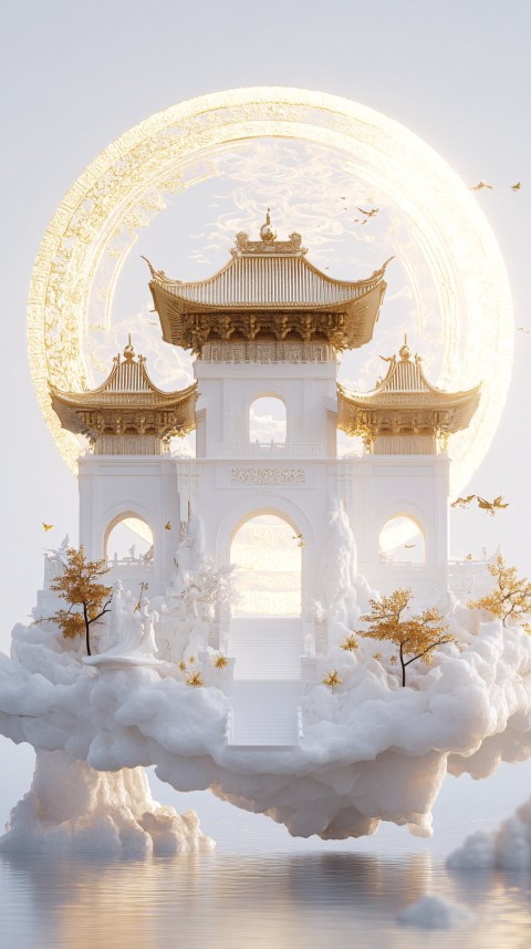 Floating Island with Chinese Stone Arch and Golden Domes