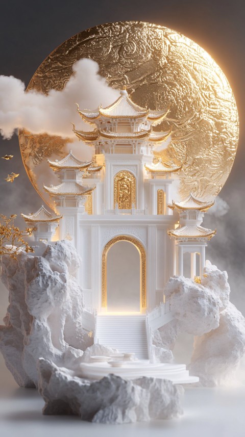 Minimalist Island with Chinese Arch and Golden Domes