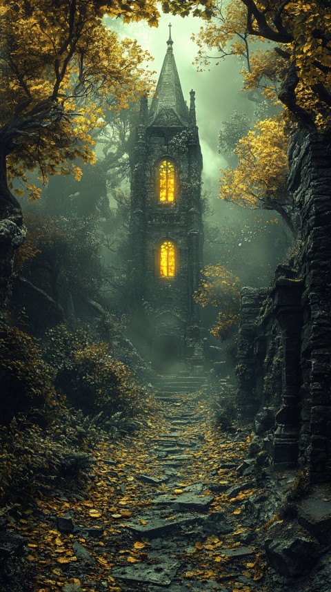 Glowing Temple in Fog