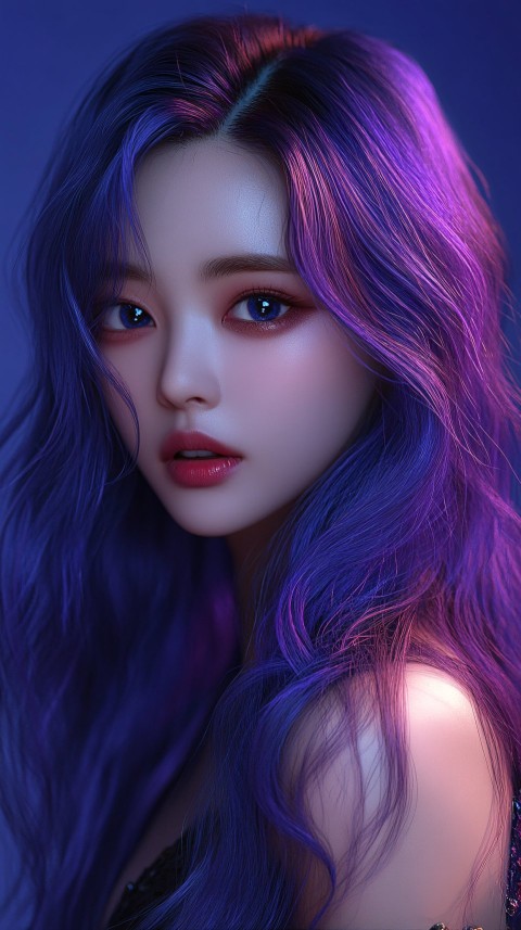 Dark Celestial Korean Woman with Gradient Hair Portrait