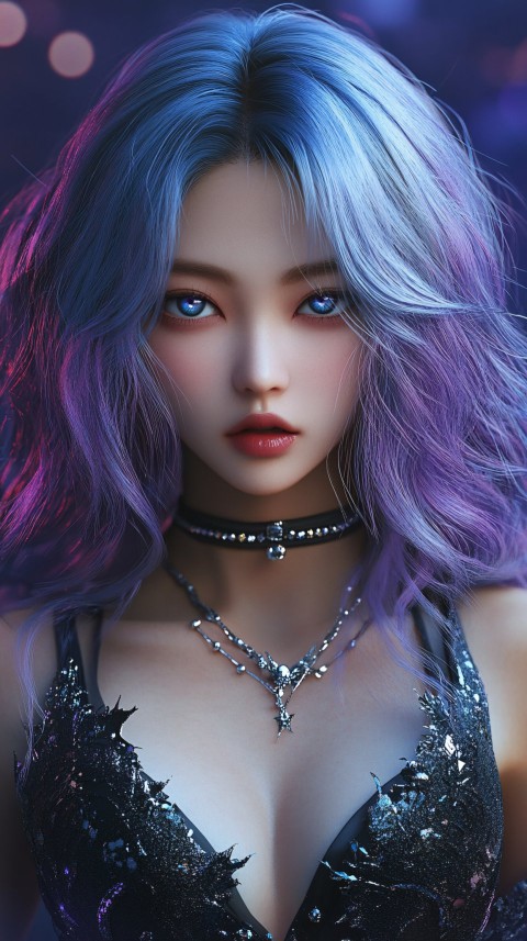 Fallen Celestial Korean Woman with Gradient Hair Portrait