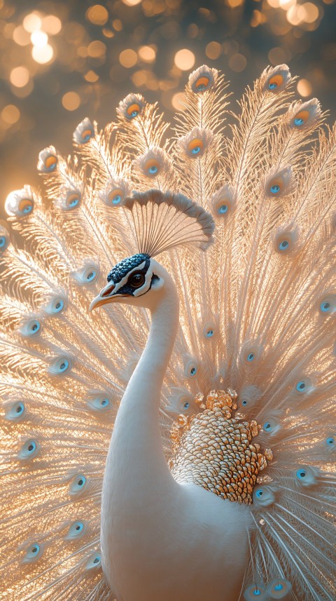 White Peacock Spreading Tail in Chinese Palace Setting