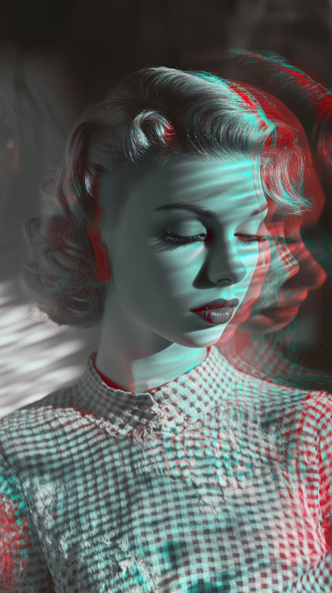 Retro-Inspired Portrait with 3D Effect and Dramatic Lighting