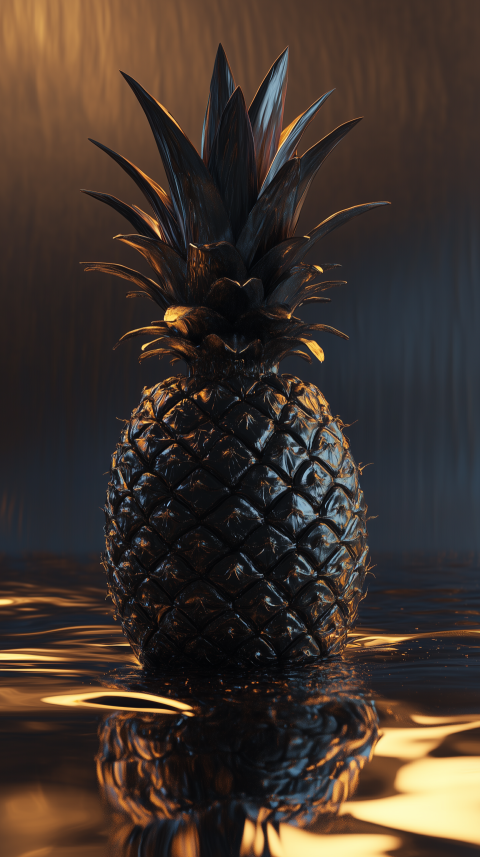 Dramatic Metallic Pineapple with Reflections in Golden Light