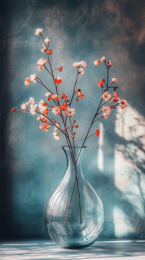 Delicate Blossoms in a Clear Glass Vase