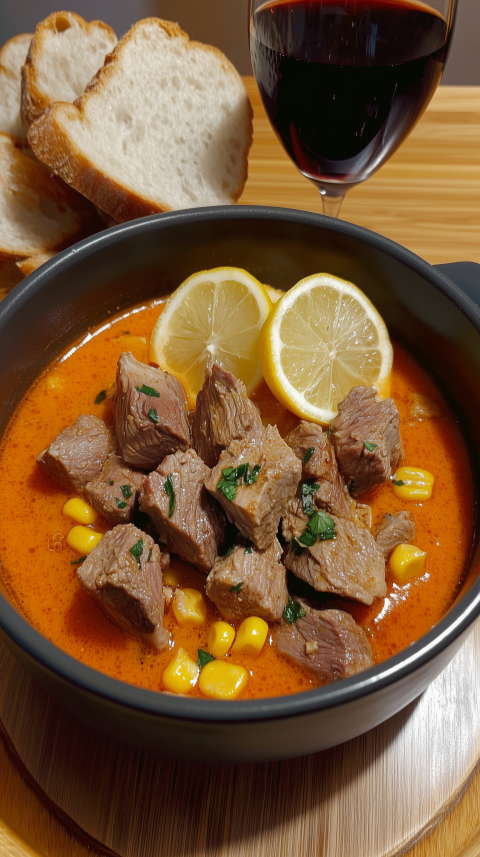 Hearty Beef Stew with Lemons and Bread