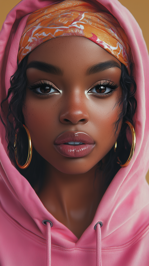 Stylish Portrait of a Young Woman in a Pink Hoodie