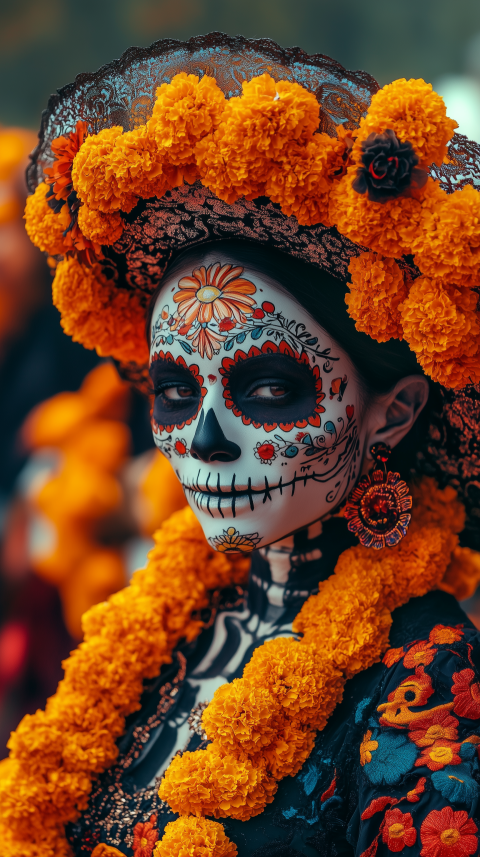 Día de los Muertos Catrina with Marigolds