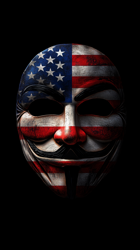 Anonymous Guy Fawkes Mask with American Flag Overlay