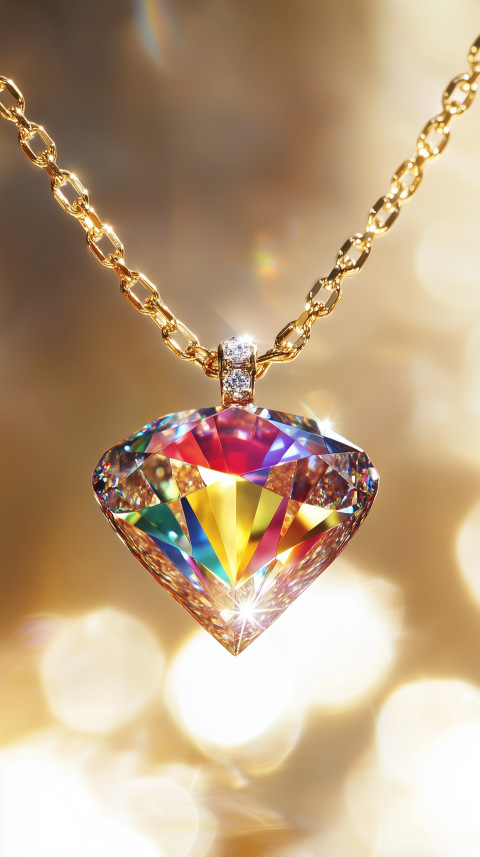 Elegant Rainbow Gem Pendant on Golden Chain