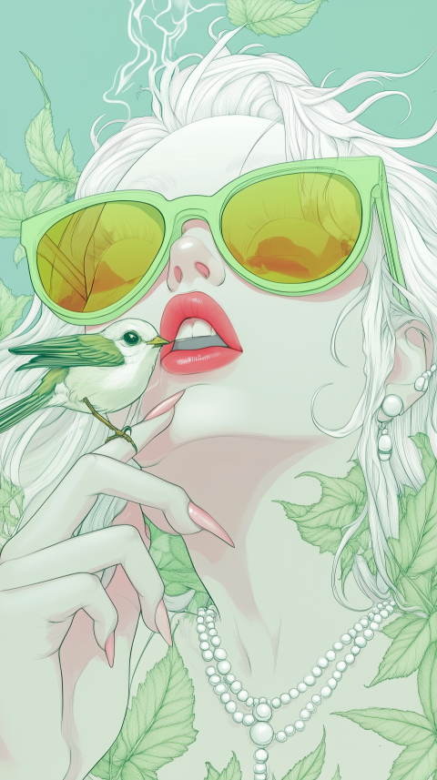 Stylized Illustration of Woman with Sunglasses and Bird