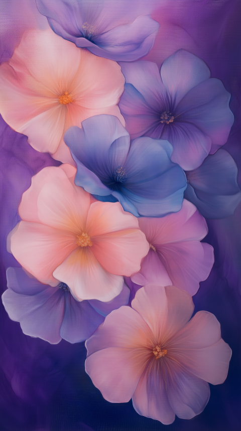 Soft Pastel Flowers in Shades of Pink and Purple on Gradient Background