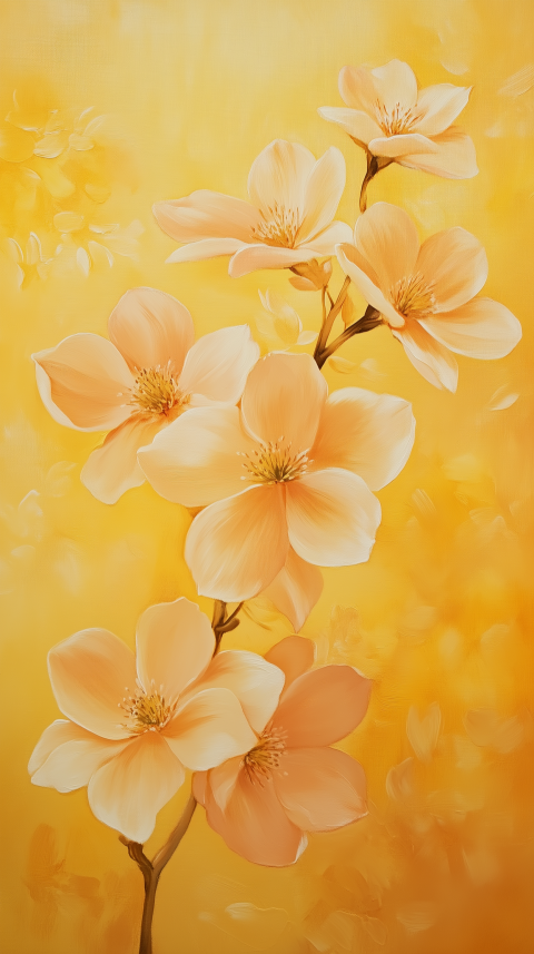 Soft Peach Blossoms on Warm Yellow Background