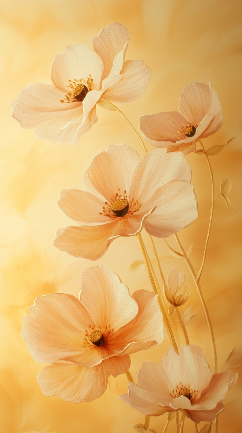 Golden Blossom Flowers on Warm Yellow Background