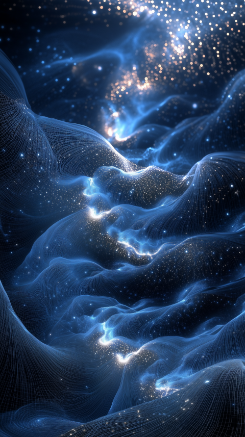 Abstract glowing waves with light particles