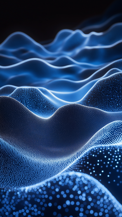 Abstract blue waves with glowing dots