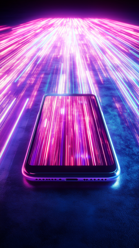 Smartphone with neon light burst effect