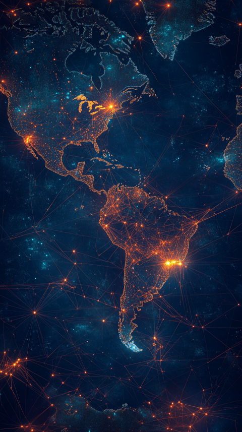 North and south america digital network map