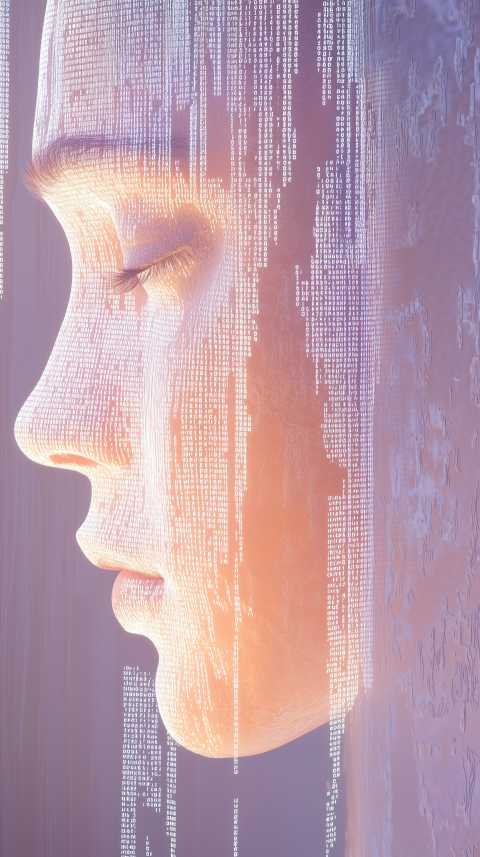 Abstract Female Face with Digital Code Description: