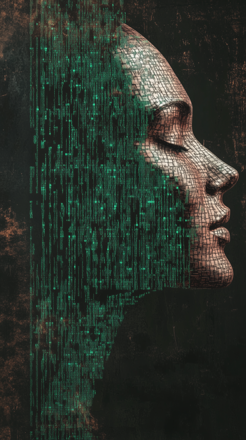 Digital Matrix Human Face Fragmentation Art