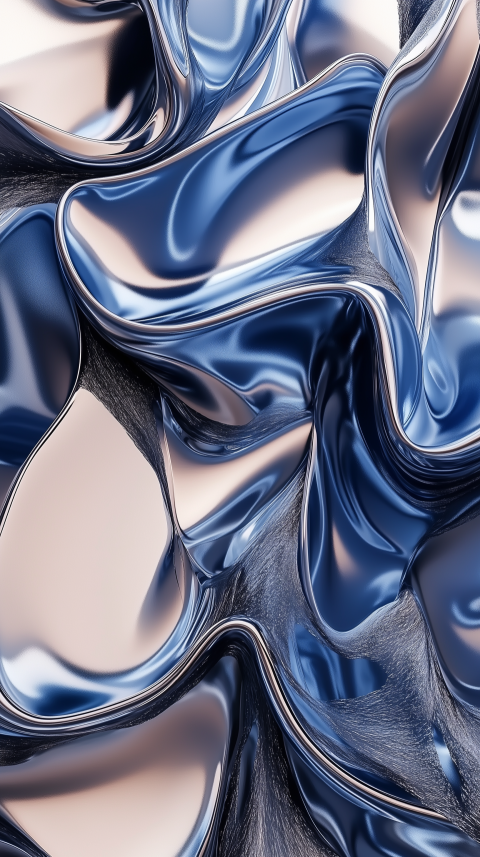 Abstract Metallic Fluid Texture in Blue and Silver