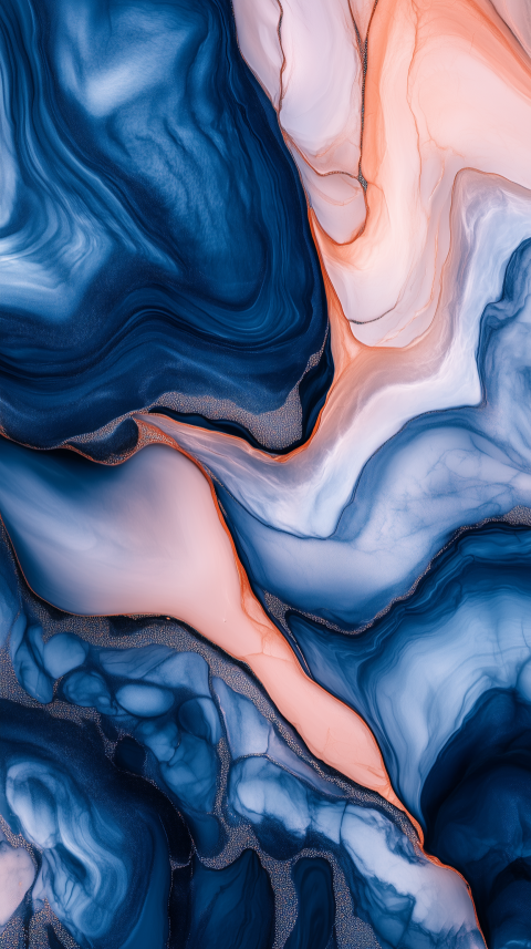 Abstract Fluid Art in Blue and Coral Tones