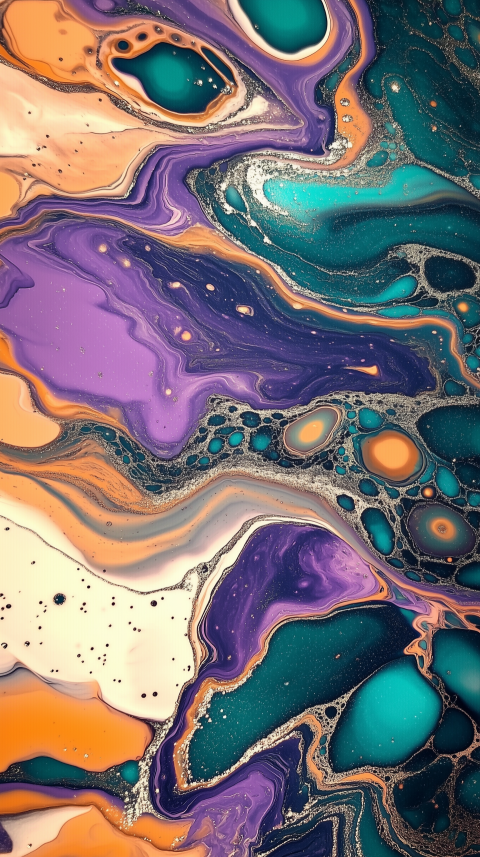 Vibrant Fluid Abstract Art in Teal, Purple, and Orange