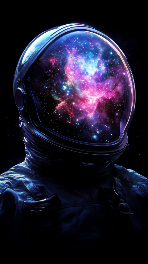 Astronaut Helmet Reflecting Cosmic Nebula