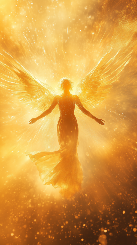 Golden Angel Silhouette with Flowing Dress