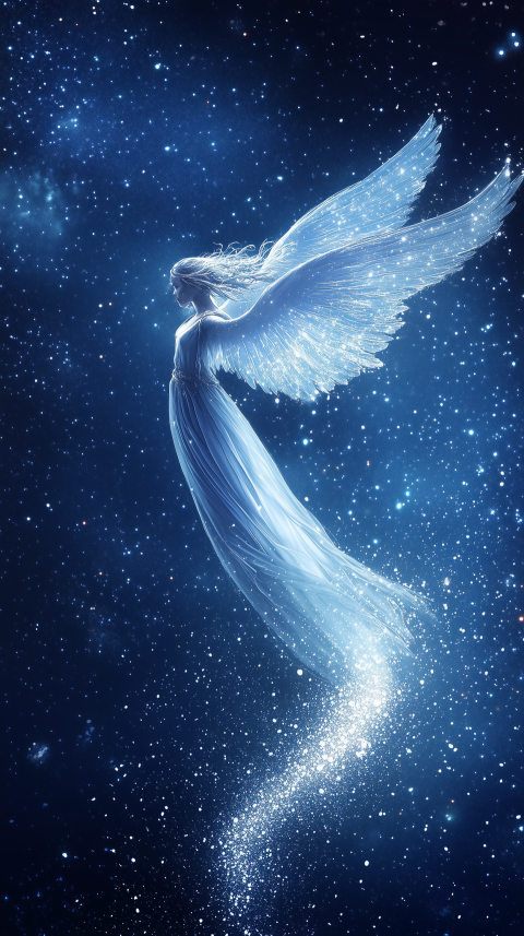 Radiant Angel in Starry Night Sky