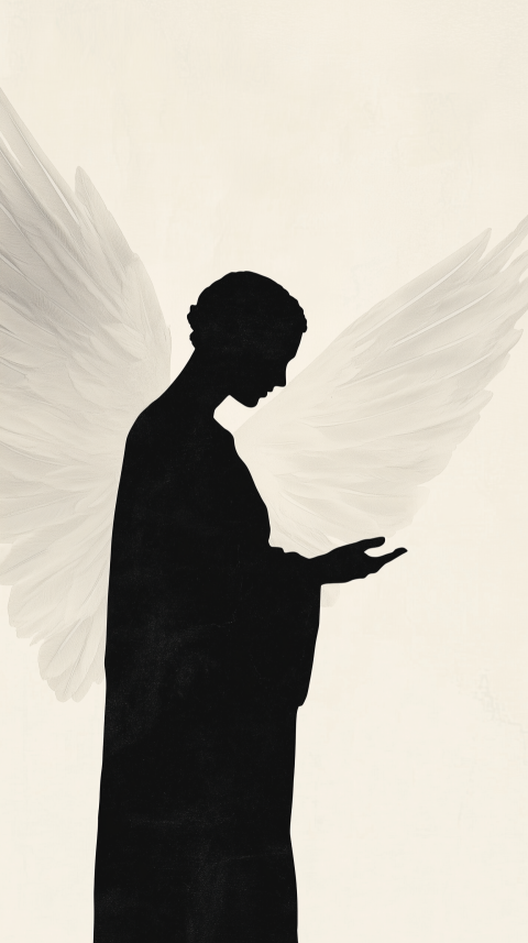 Silhouette of Angel with Outstretched Hand