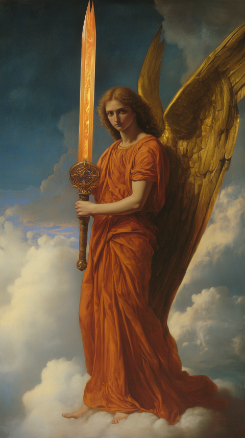 Angel in Red Robe with Flaming Sword