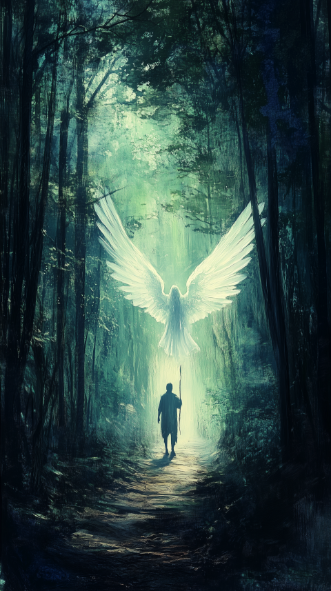 Man Encounters Angelic Figure in Forest