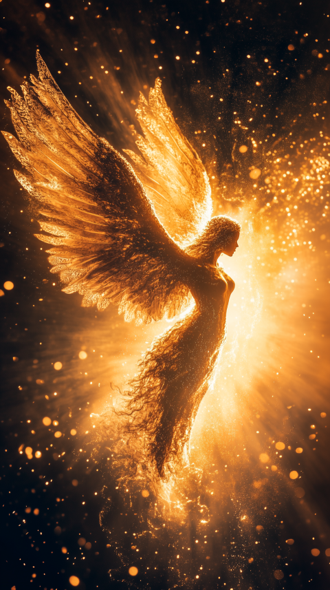 Fiery Angel Silhouette in Golden Light