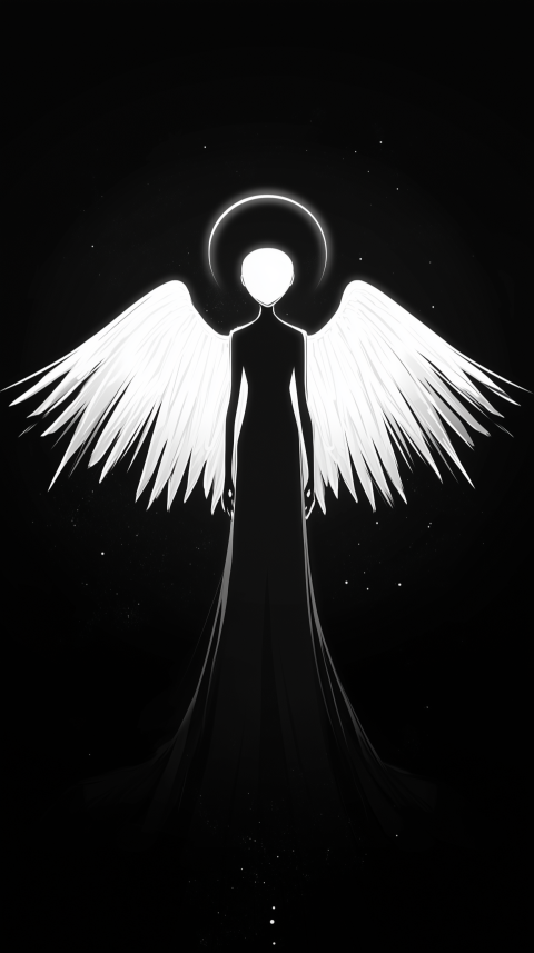 Minimalist Angelic Silhouette with Halo in Black and White