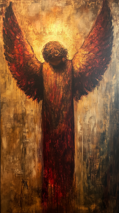 Abstract Angel in Fiery Red and Gold Tones